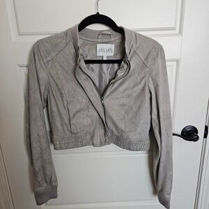 Vintage Y2K dELiA*s Cropped Faux Suede Bomber Jacket Grey